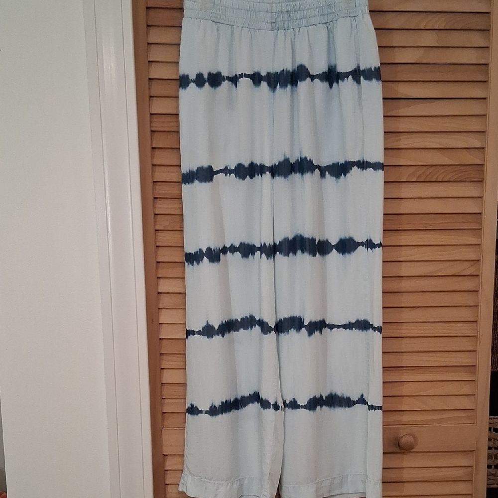 Blue and White Tie-Dye Wide Leg Pants
